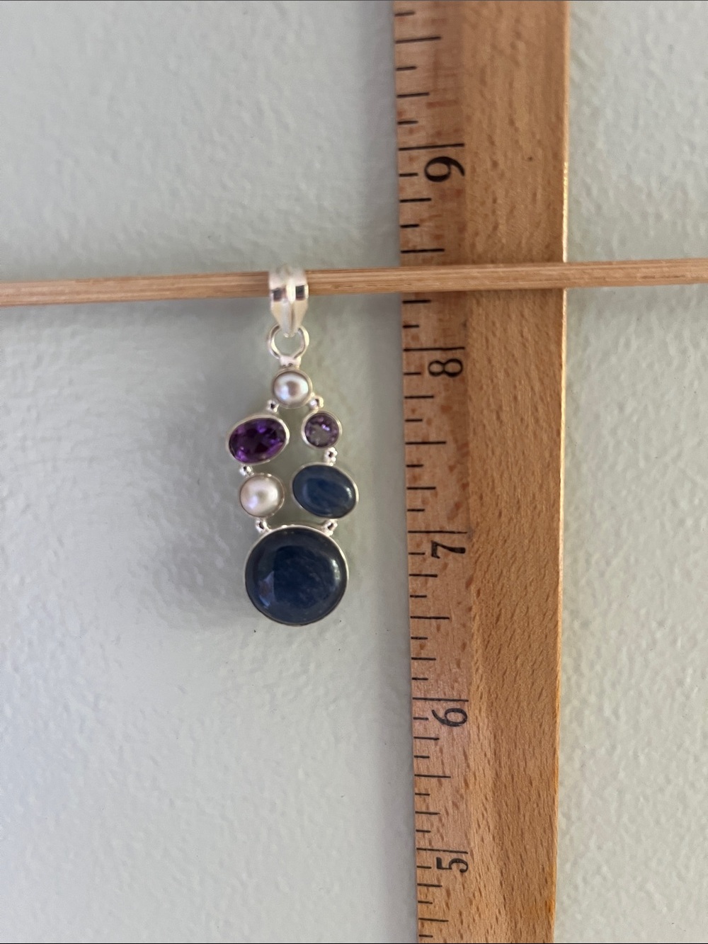 Silver Multi-Stone Blue and Purple Drop Pendant - Women’s Jewelry - Picture 4 of 4